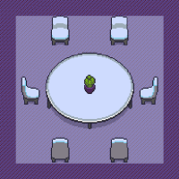 one private space in the LingComm21 Gather space: highlighted area around table with 6 chairs